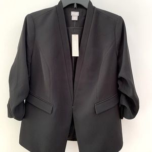 Chicos Ruched Sleeve Blazer Jacket 1P Black NWT